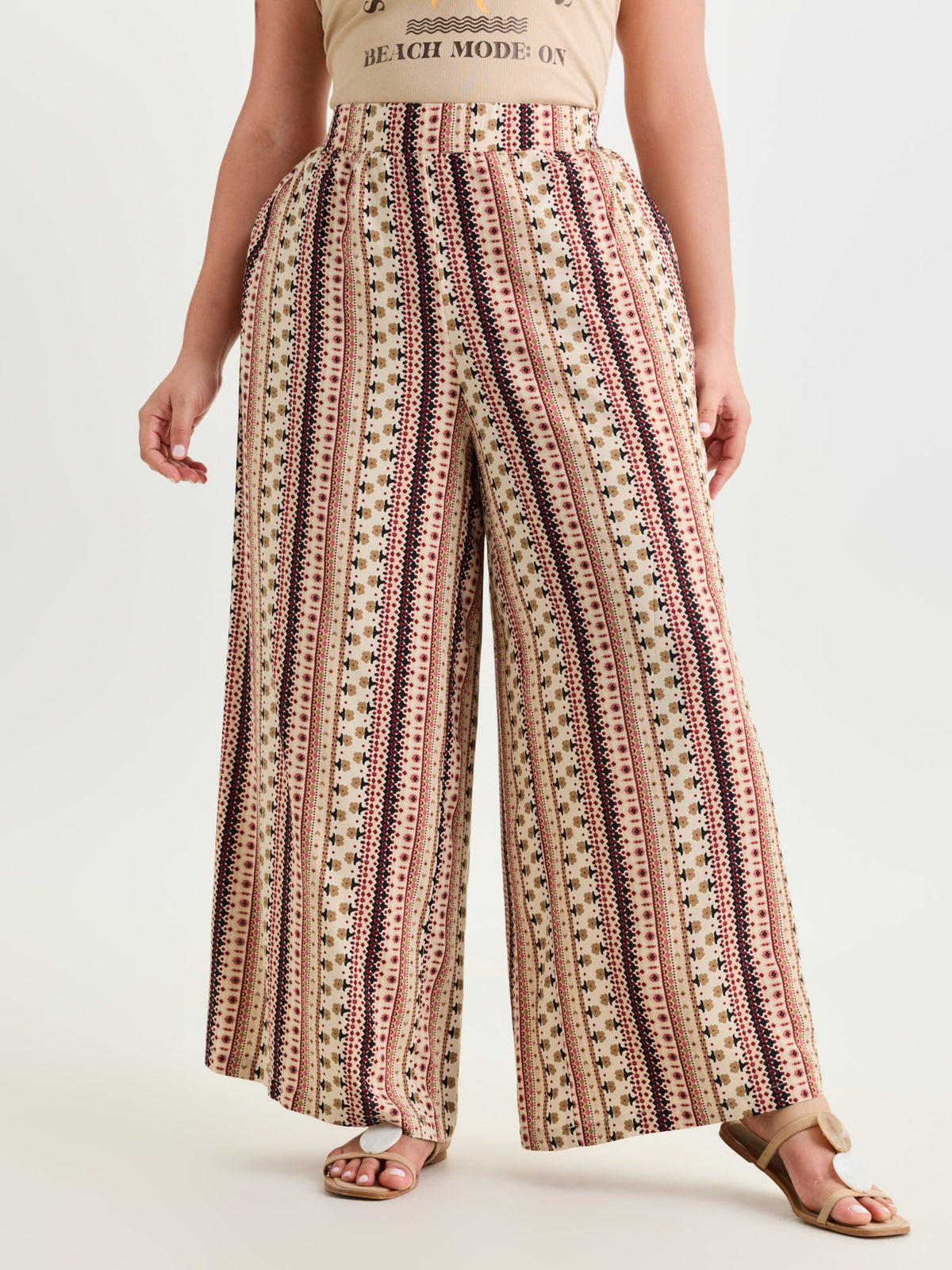 Boho Geometric Pattern Wide-Leg Pants