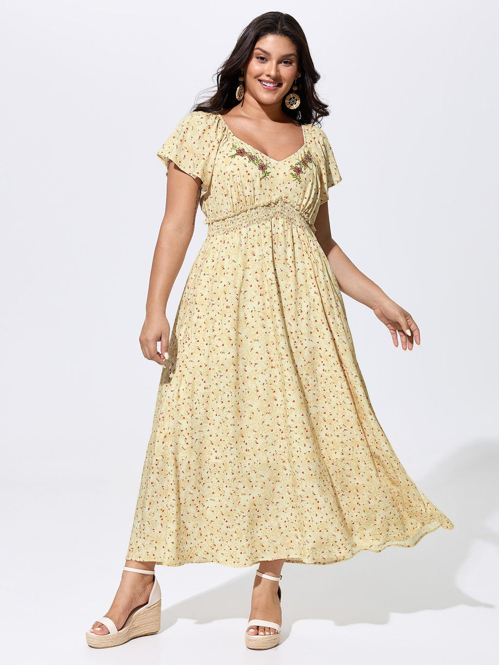 Sequin Floral Embroidered Sweetheart Neckline Maxi Dress