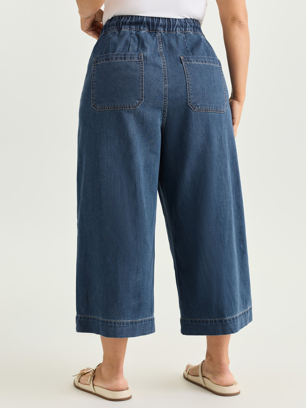 Elastic Drawstring Waistband Wide-Leg Jeans