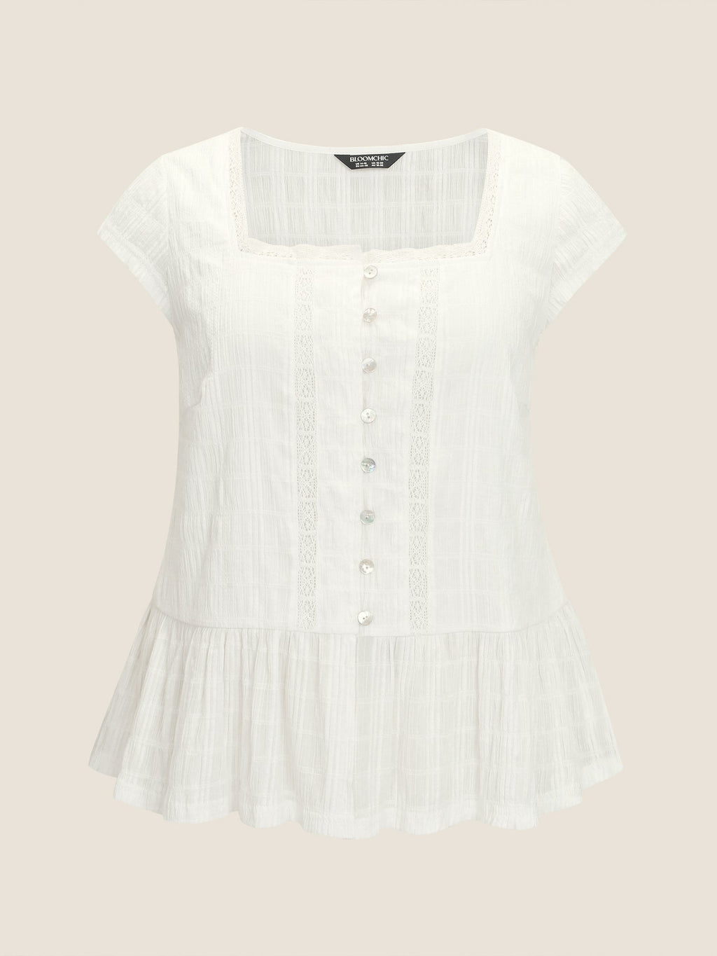 Lace Trim Sheer Ruffled Hem Blouse