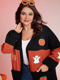 Halloween Elements Color Block Knit Cardigan