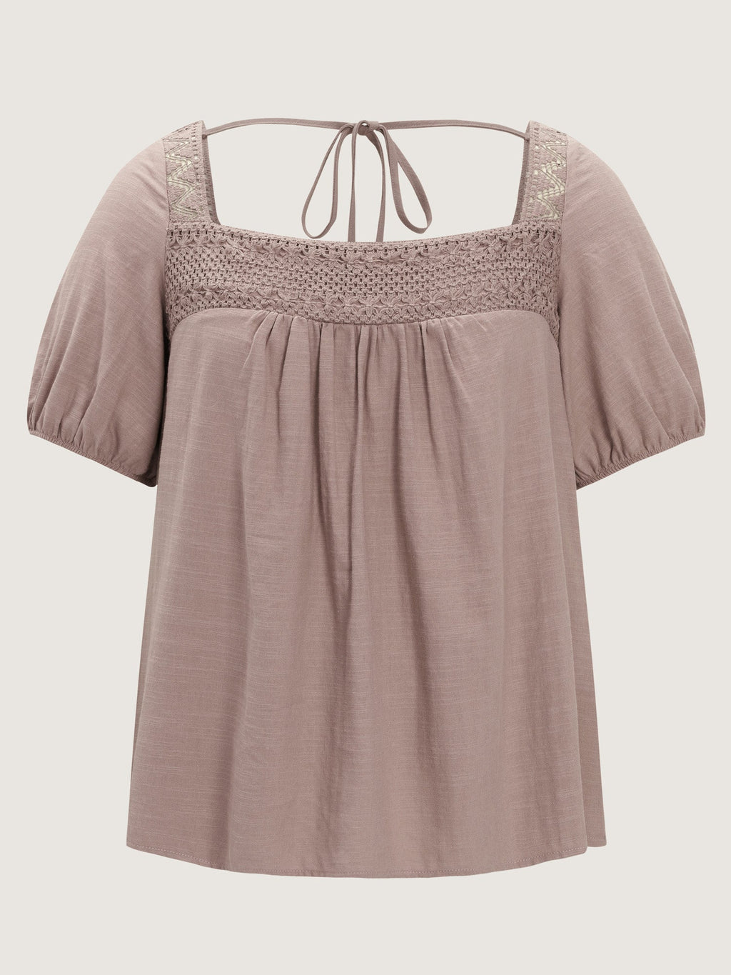 Square Neck Ruched Open Back-Tie Blouse