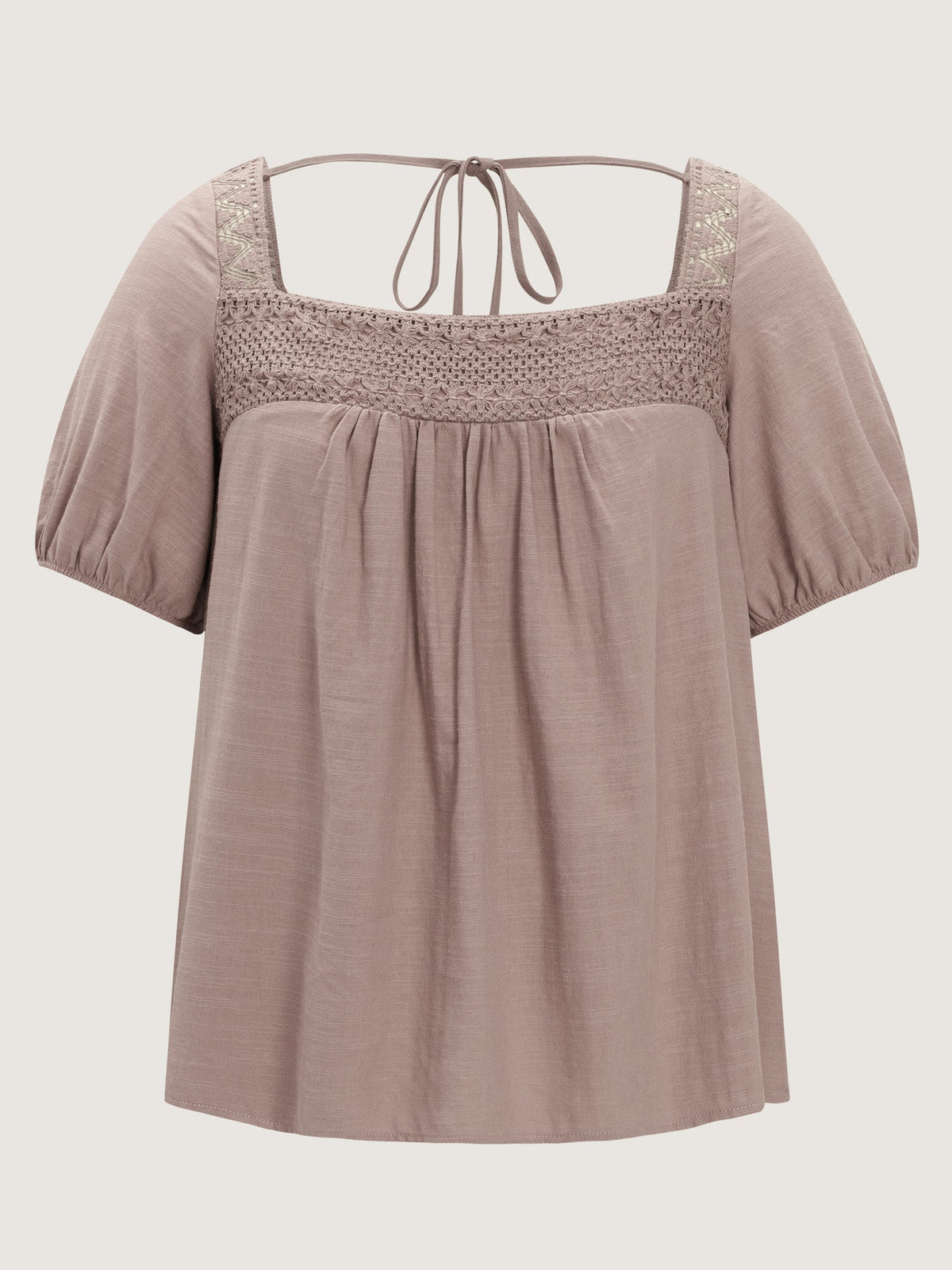 Square Neck Ruched Open Back-Tie Blouse