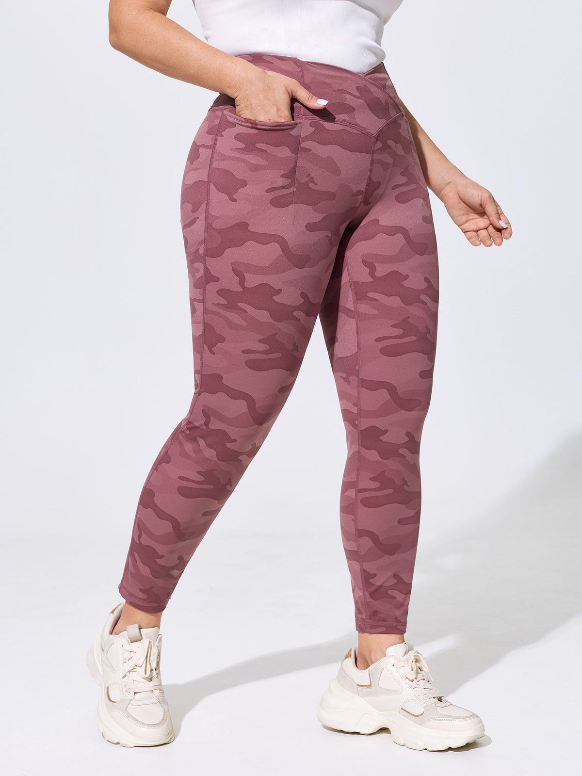 Stretchy Floral Print Overlap Waist Leggings