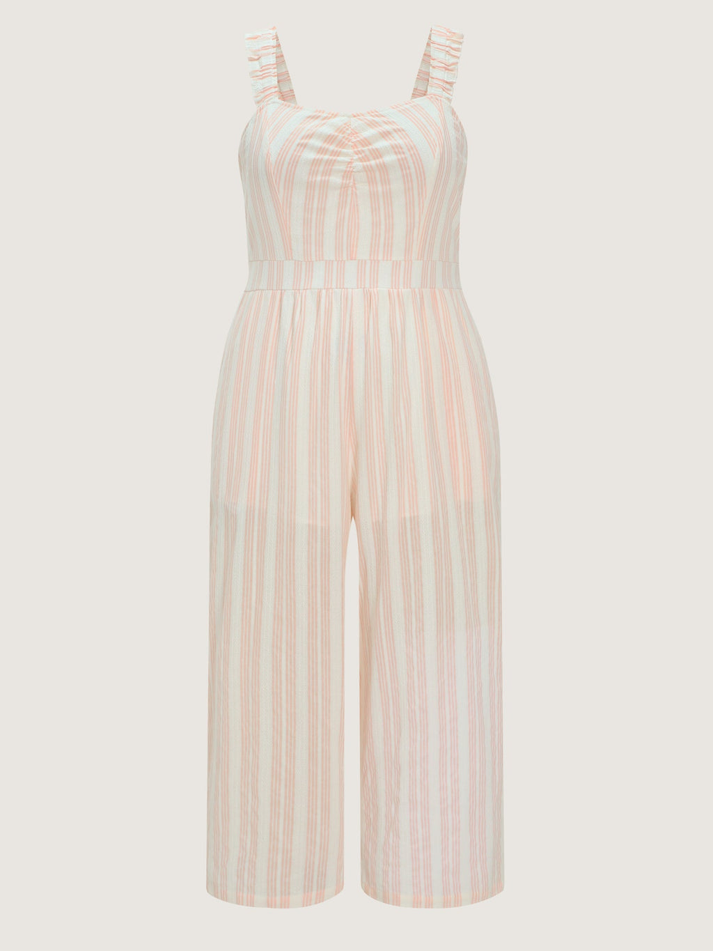 Sheer Striped Print Shirred Straps Jumpsuit