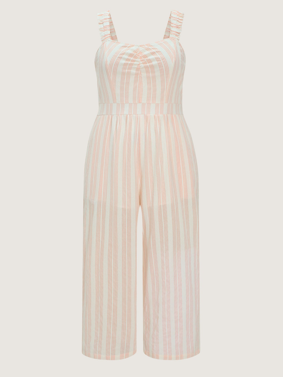Sheer Striped Print Shirred Straps Jumpsuit