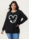 Love Pattern Embroidery Plain Pullover