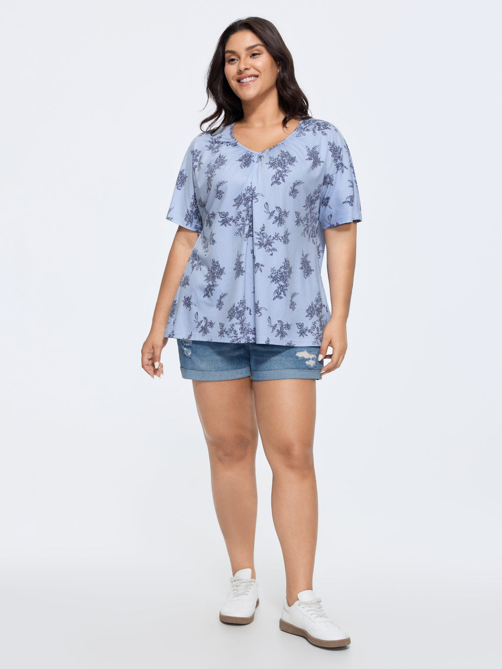 Pleated Plain Half-Sleeve Knit Top
