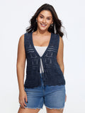 Hollow Out Scalloped Hem Front Tie Sweater Vest