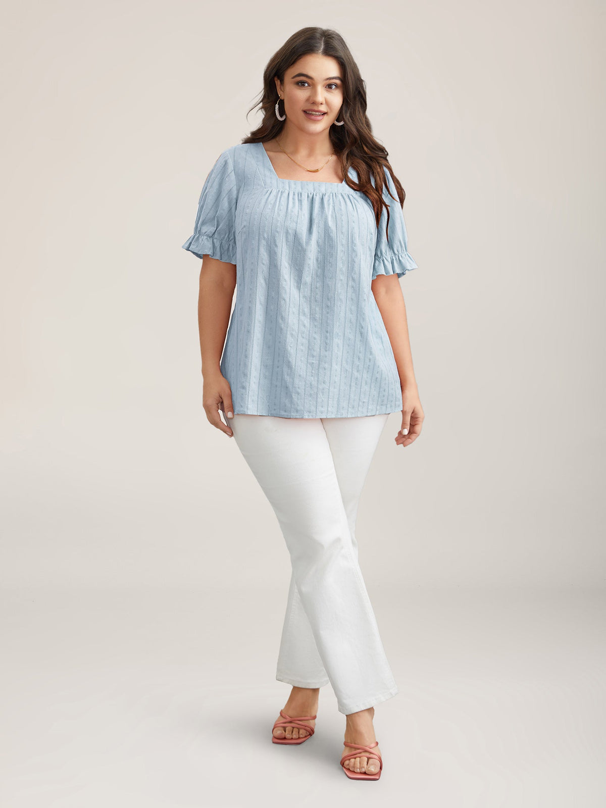Cotton Square Neck Ruffled Sleeve Blouse