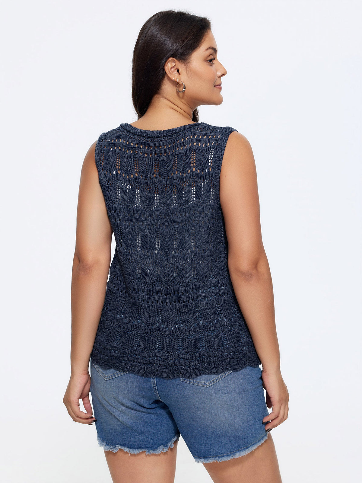 Hollow Out Scalloped Hem Front Tie Sweater Vest