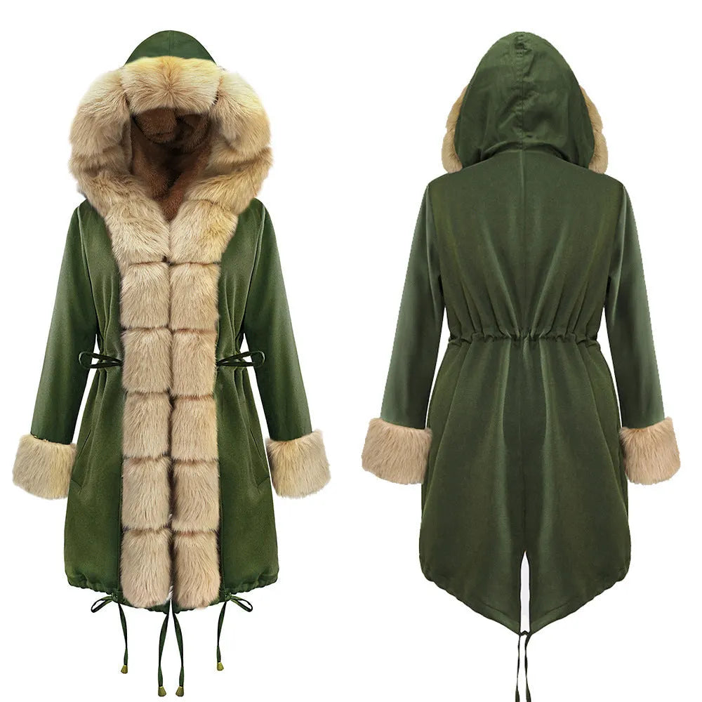 Womens Hooded Camouflage Warm Winter Coats Faux Fur Jacket Parka Overcoat
