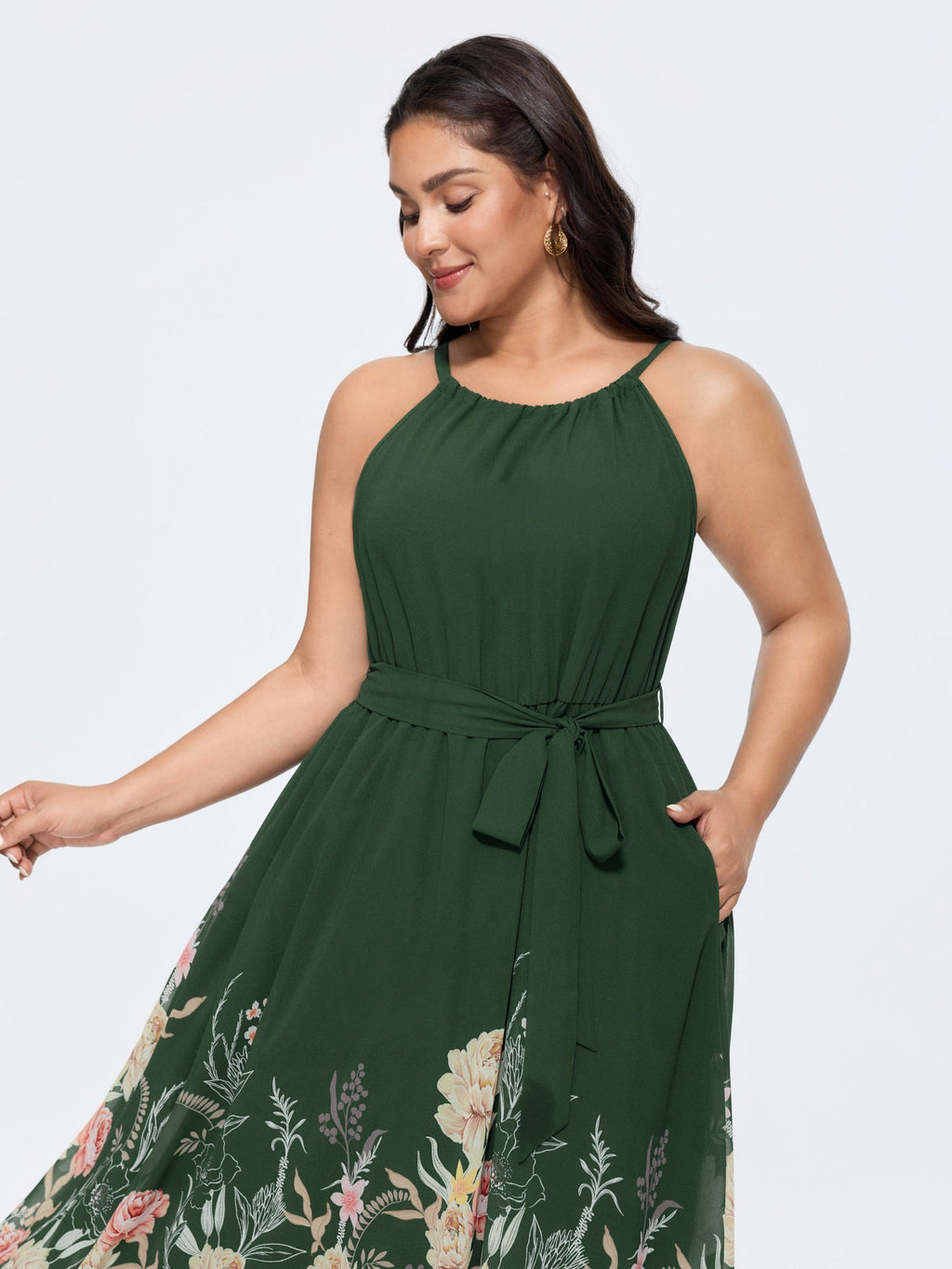 Budding Romance Halter Neck Stretchy Waist Midi Dress