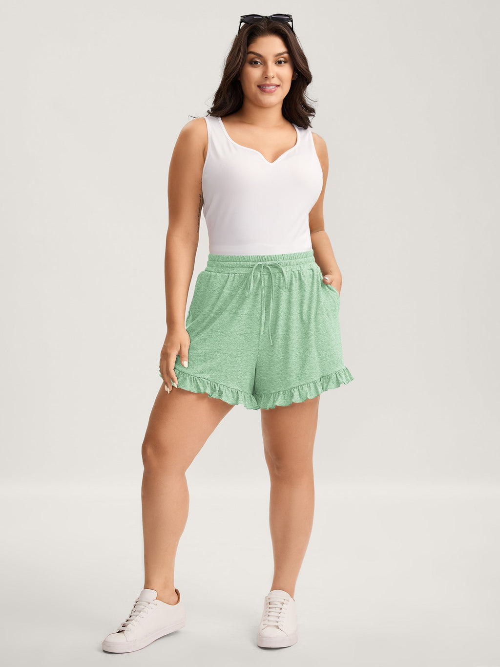 Supersoft Mixed Color Knit Drawstring Ruffled Shorts