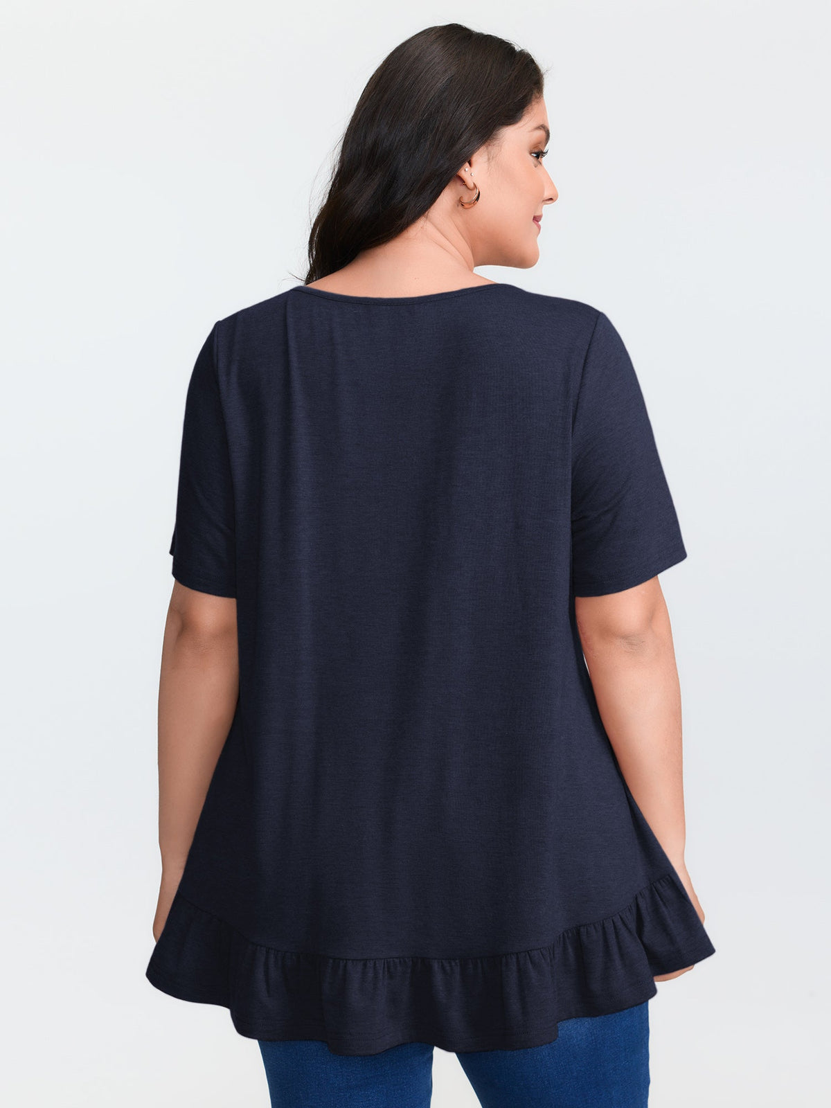 Supersoft Stretchy Ruffled Hemline Button T-Shirt