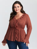 Ruffled Edge Lace Trim Tie Blouse