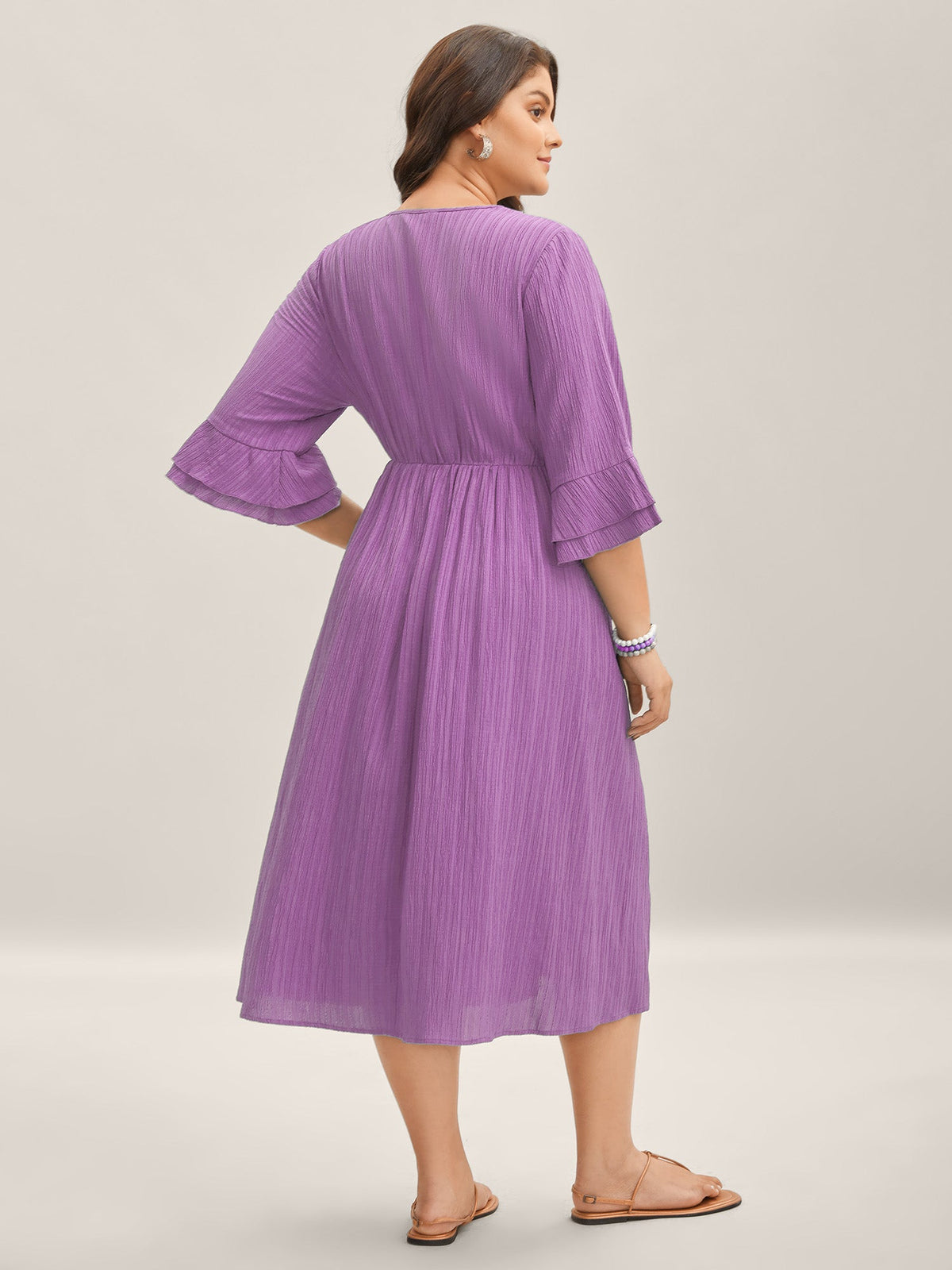 Scalloped Lace Surplice Ruffled Midi Dress