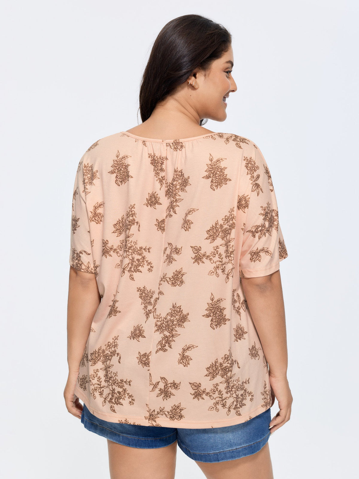 Pleated Plain Half-Sleeve Knit Top