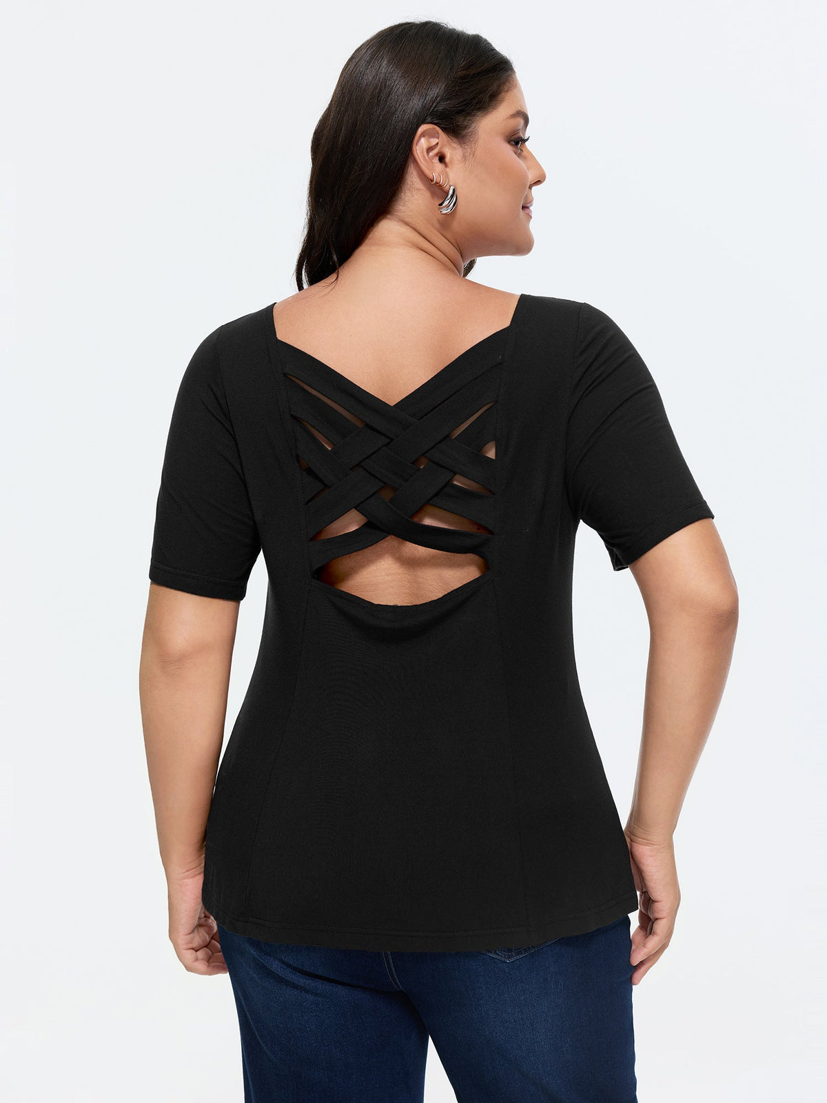 Back Cross-Tie Ruched Front Knit Top