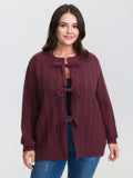 Stretchy Braided Textured Front-Tie Knit Cardigan