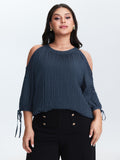 Shoulder Cut-Out Textured Back-Tie Blouse
