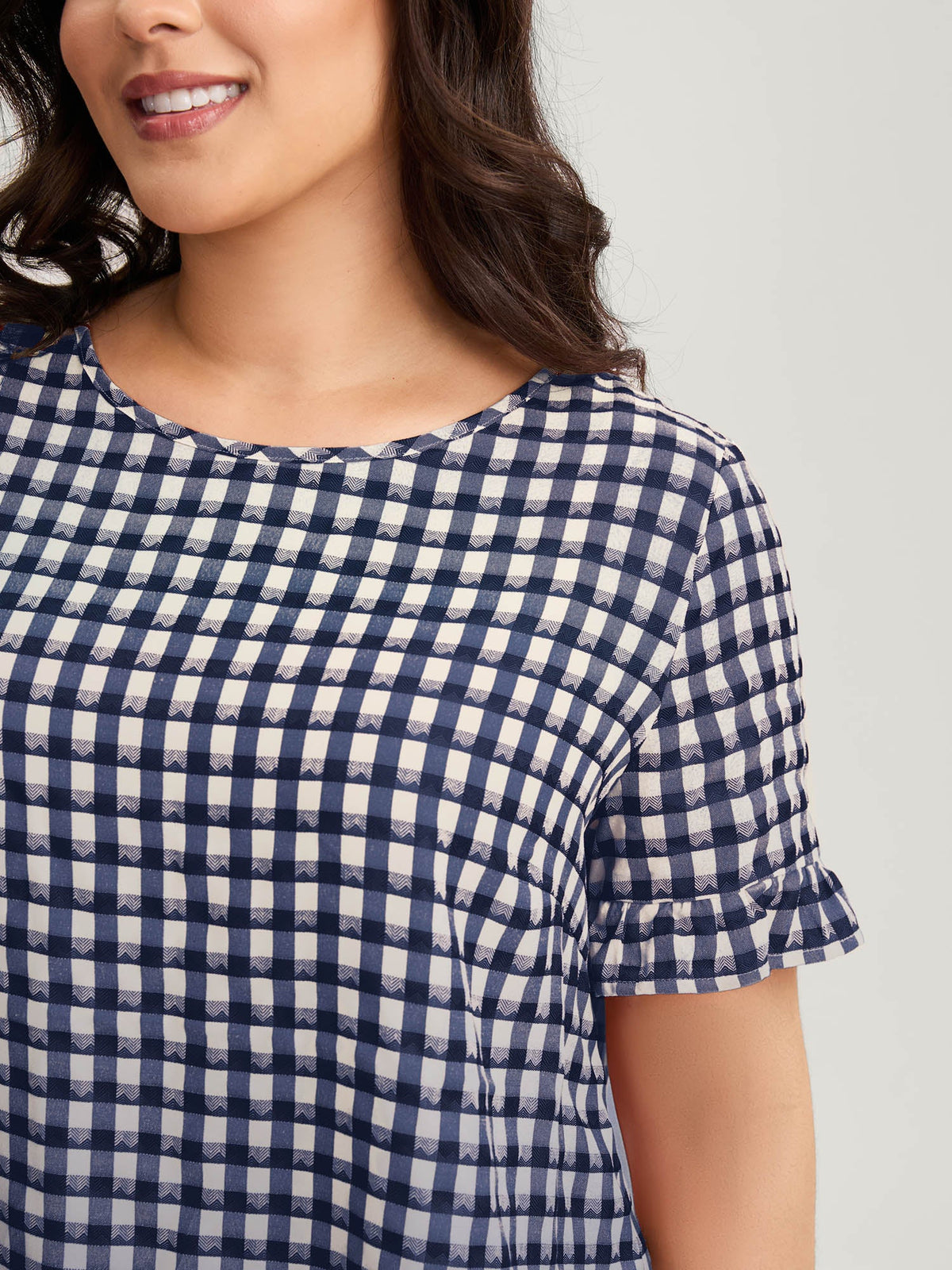 Gingham Print Button Back Blouse