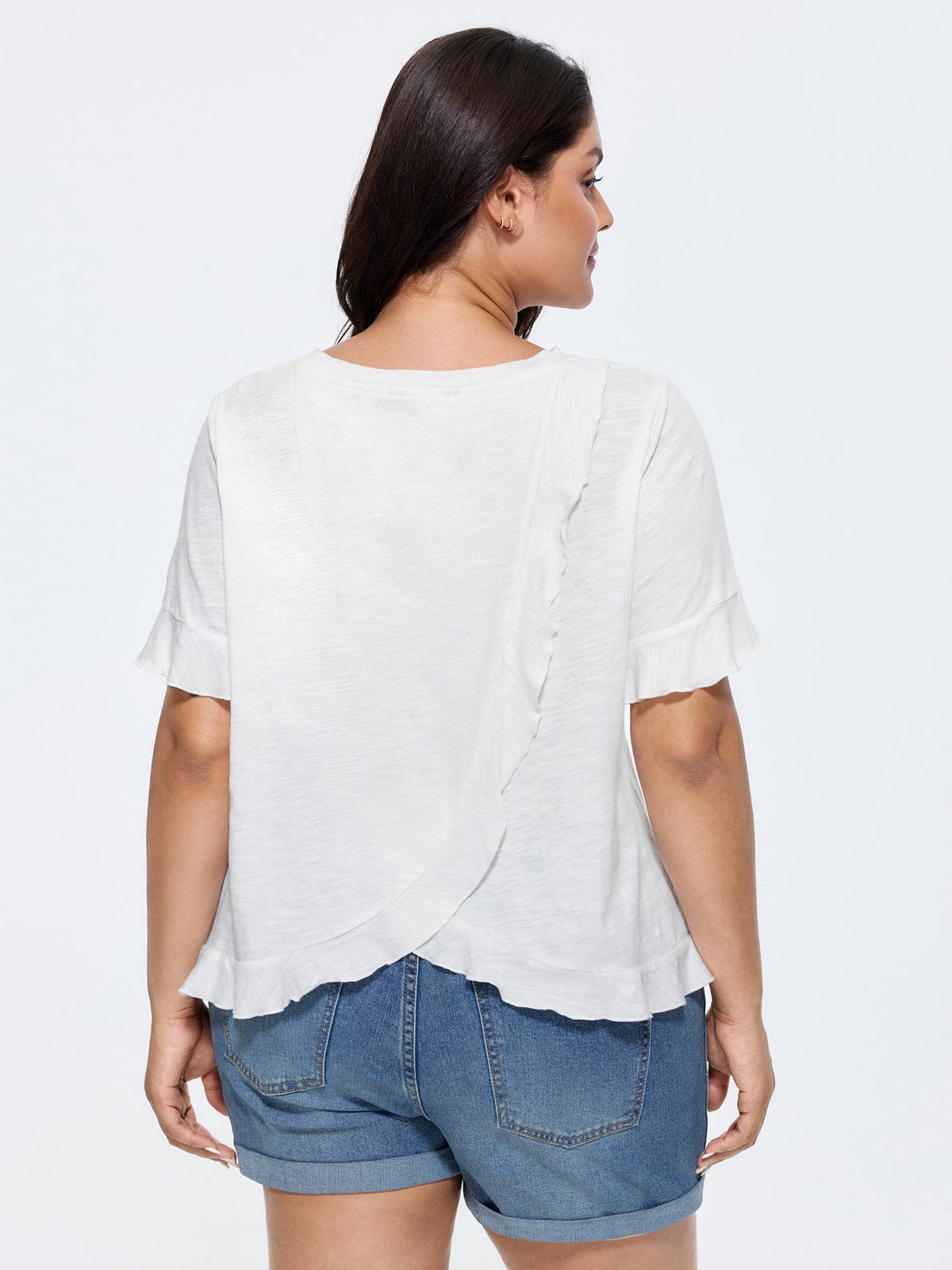 Cotton Overlap Back Sheer Ruffled T-Shirt
