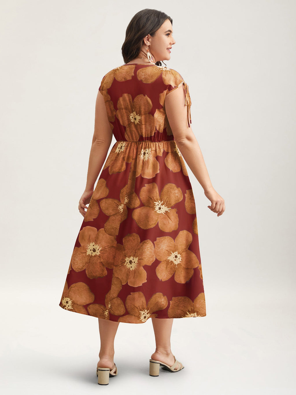 Floral Print V-Neck Tied Midi Dress