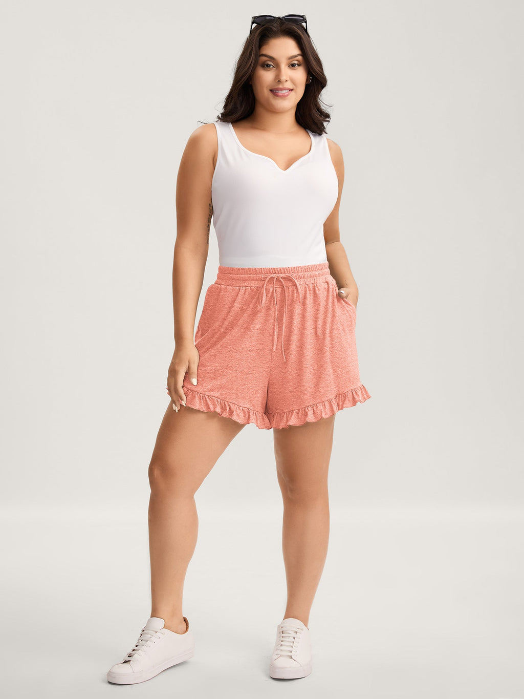 Supersoft Mixed Color Knit Drawstring Ruffled Shorts