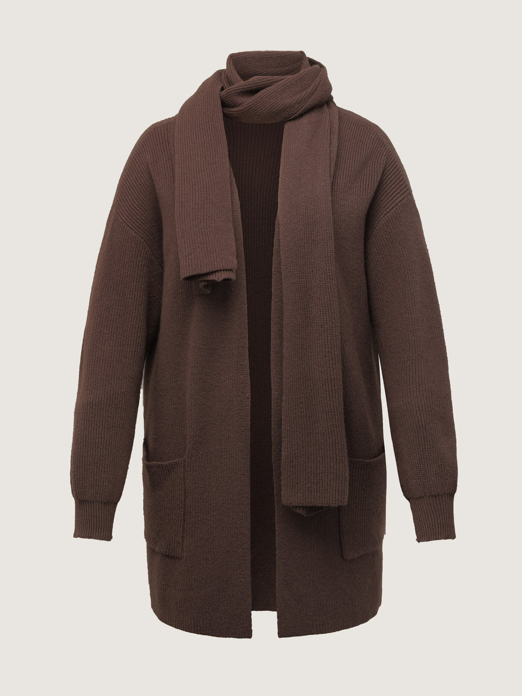 Textured Scarf Pockets Knit Cardigan