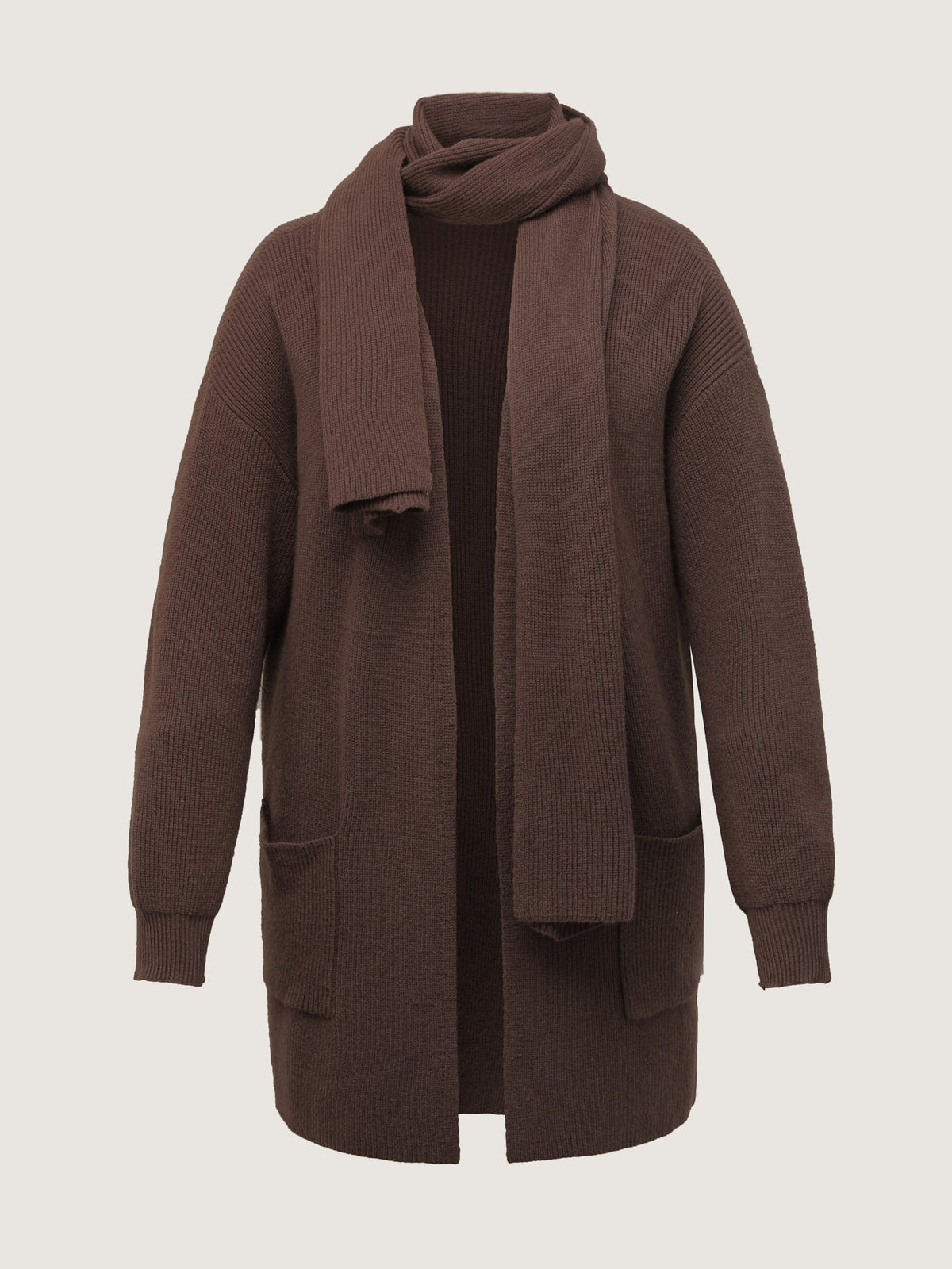 Textured Scarf Pockets Knit Cardigan