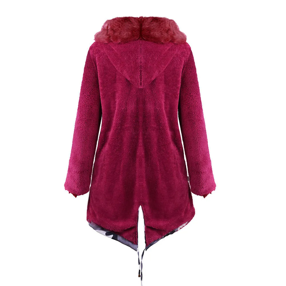 Womens Hooded Camouflage Warm Winter Coats Faux Fur Jacket Parka Overcoat