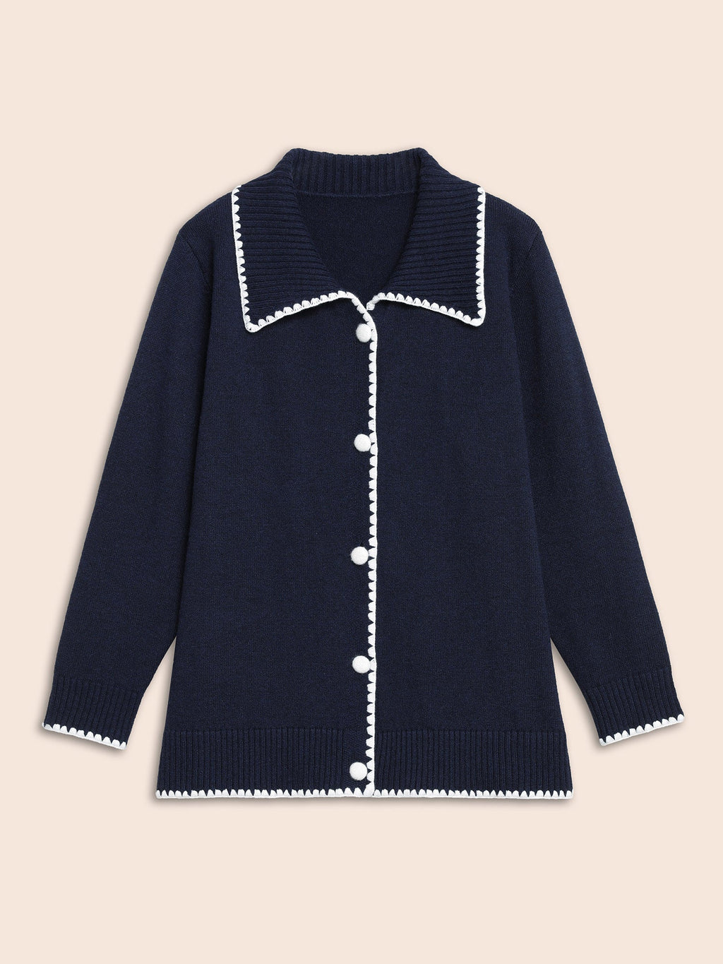 Lapel Collar Contrast Trim Cardigan
