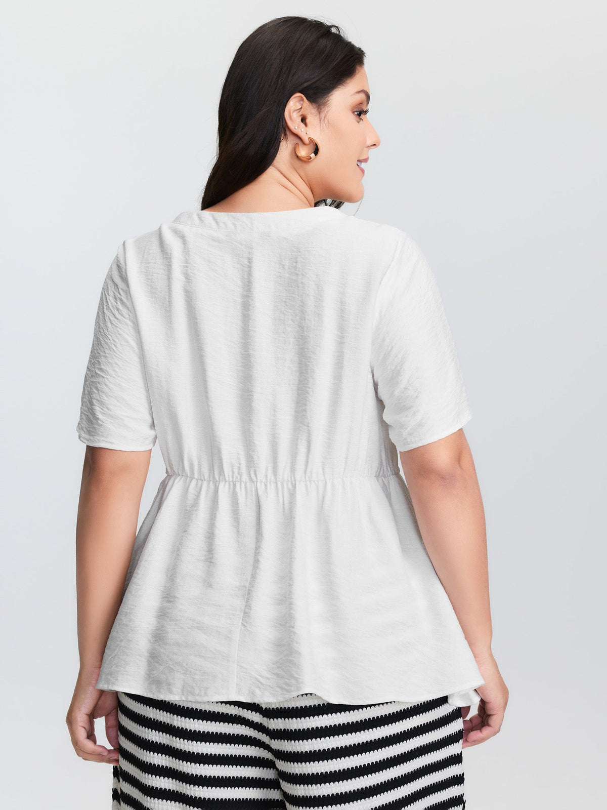 Lace Trim Drawstring Waist Plain Blouse