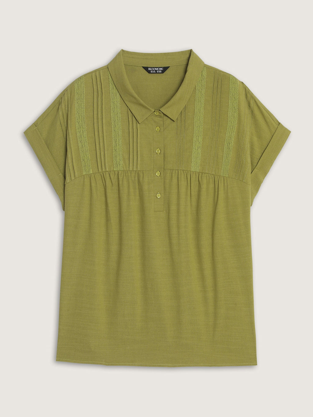 Collared Plain Pleated Half-Placket Blouse