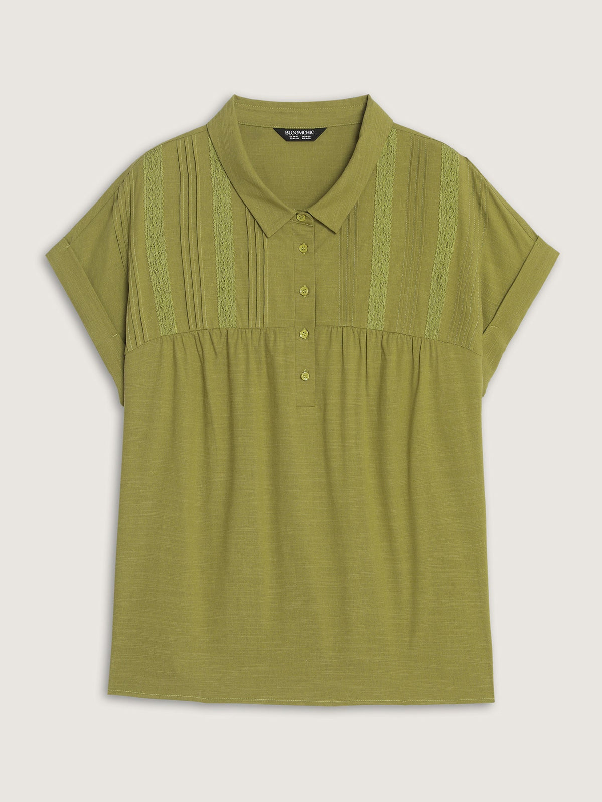 Collared Plain Pleated Half-Placket Blouse