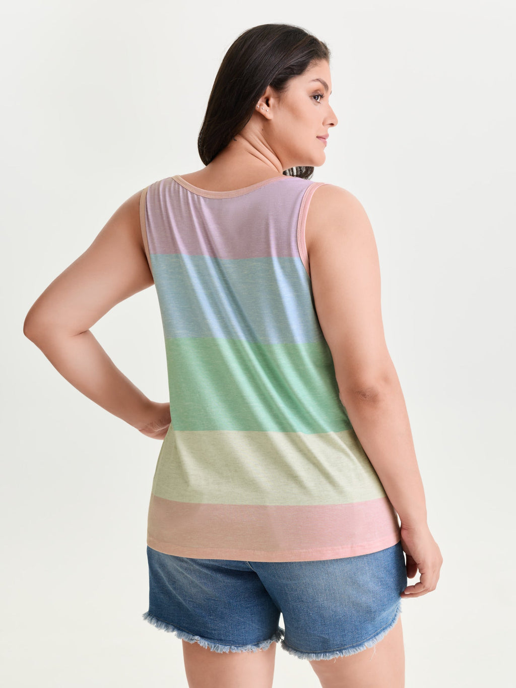 Multi-Color Stripes Off-Sleeves Vest