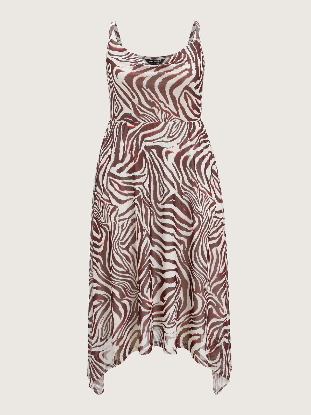 Stretchy Zebra Print Asymmetrical Hem Midi Dress
