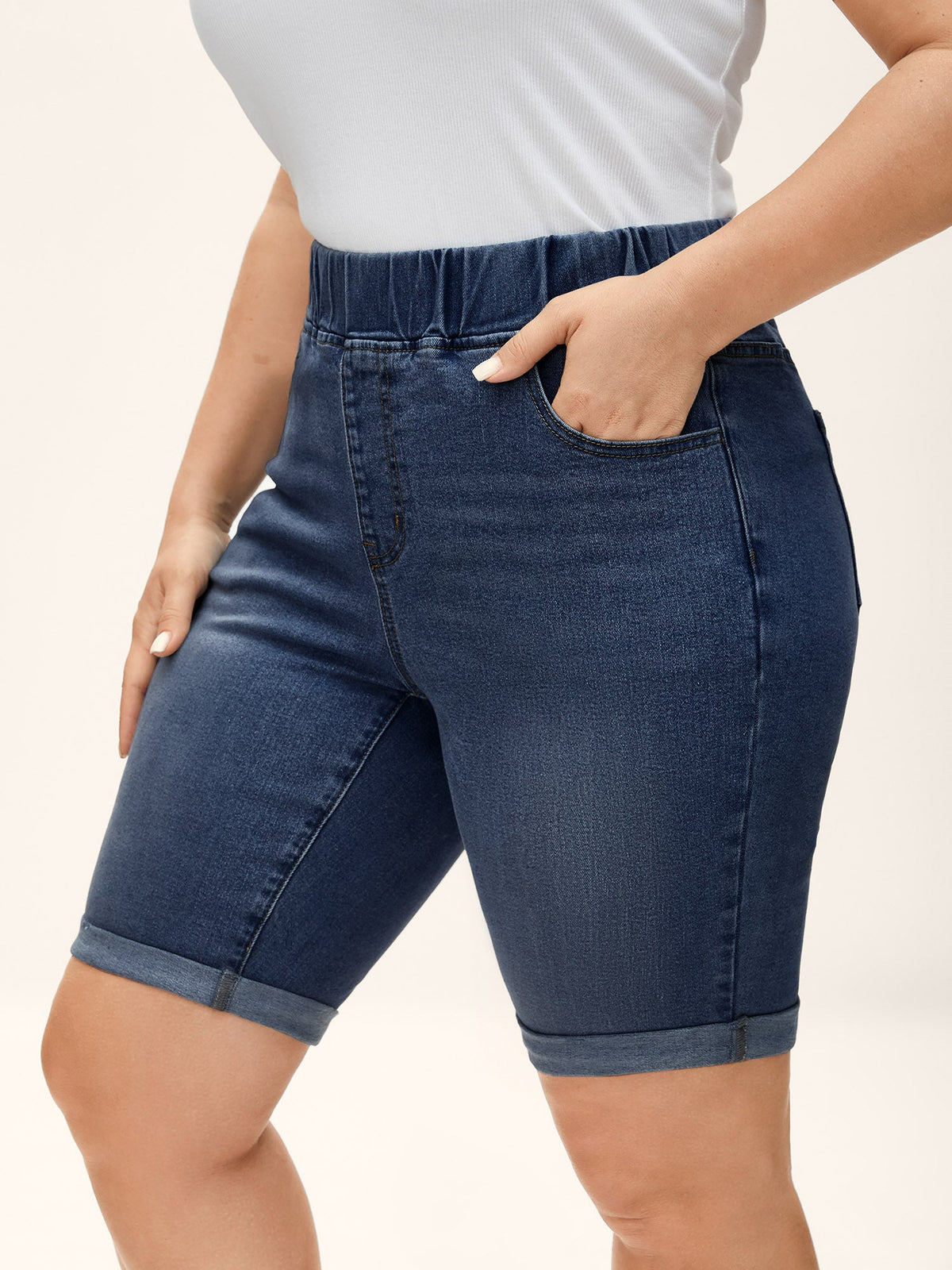 Pull-On Stretchy Skinny-Fit Denim Shorts