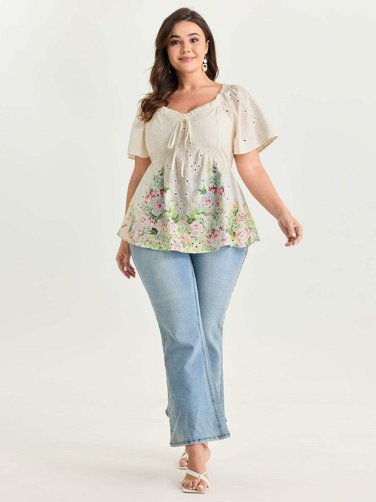 Cotton Colorful Floral Textured Hem Blouse