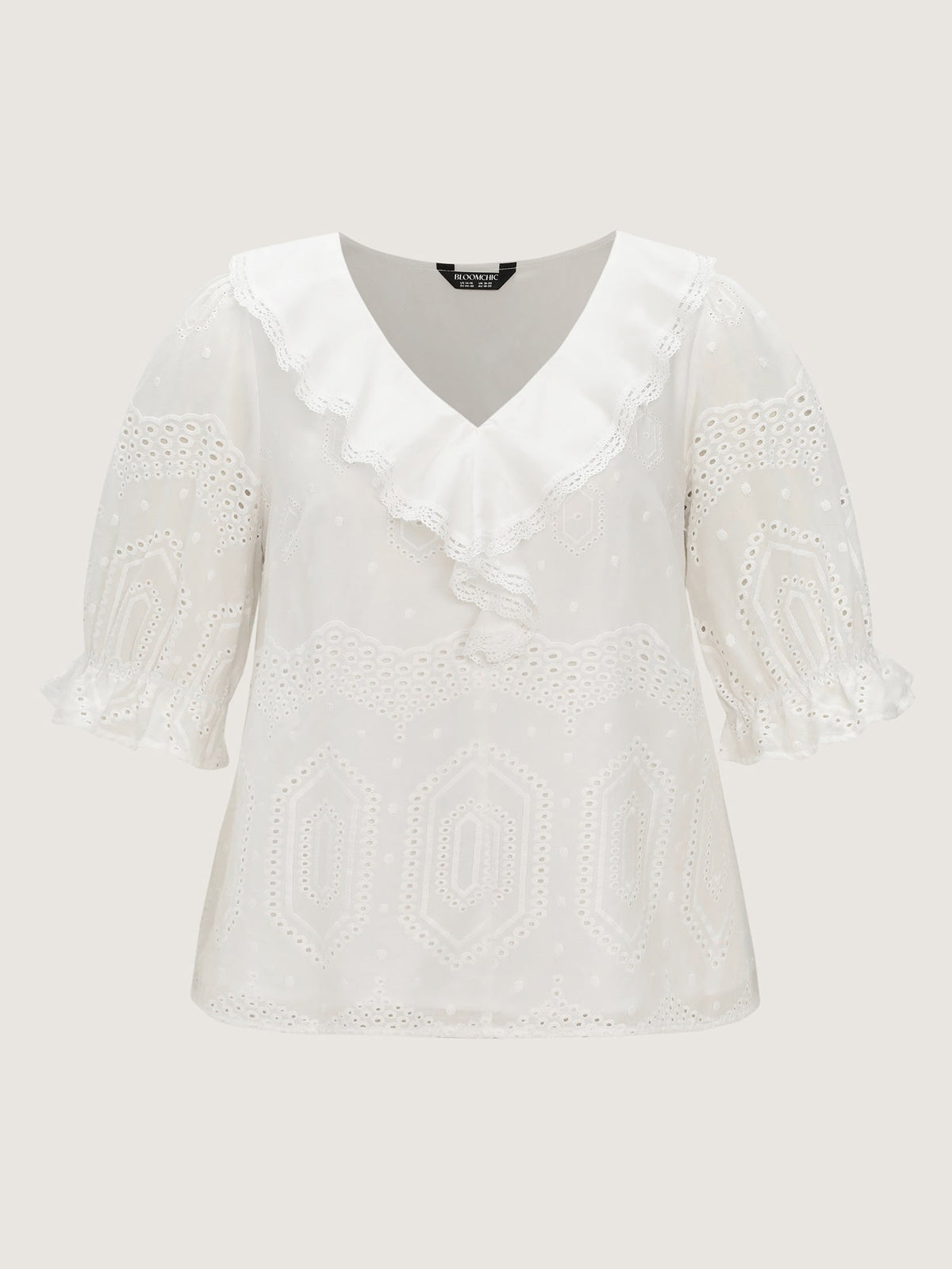 Cotton Cut-Out Lotus Leaf Neckline Blouse