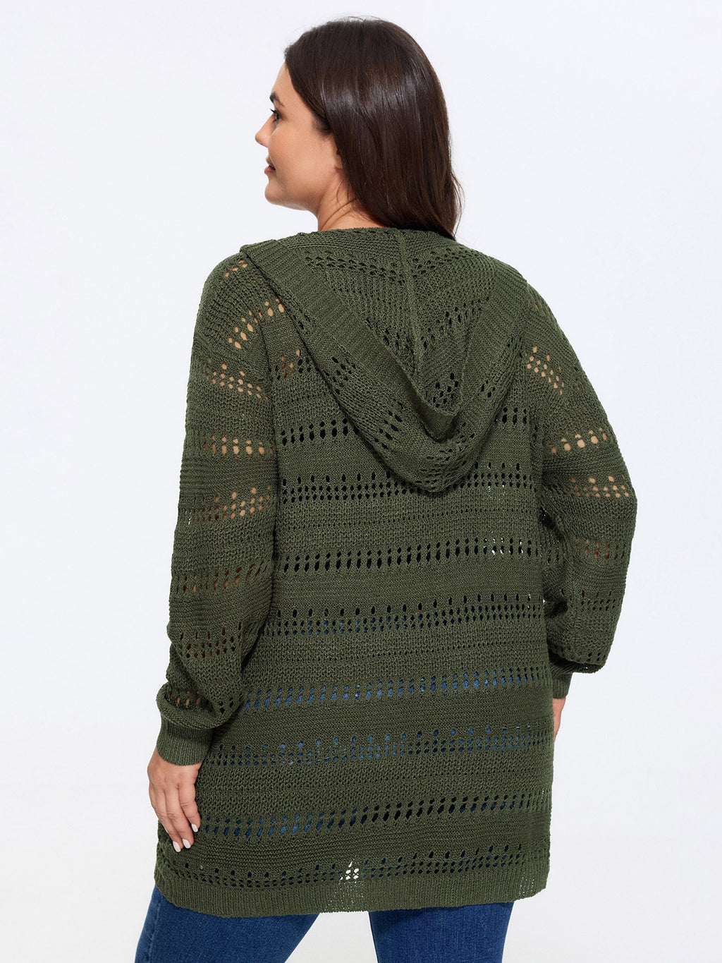 Hooded Open Front Cut Out Long Cardigan