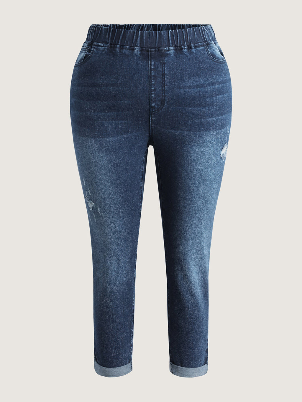 Pull-On Stretchy Waist Ripped Detail Jeans