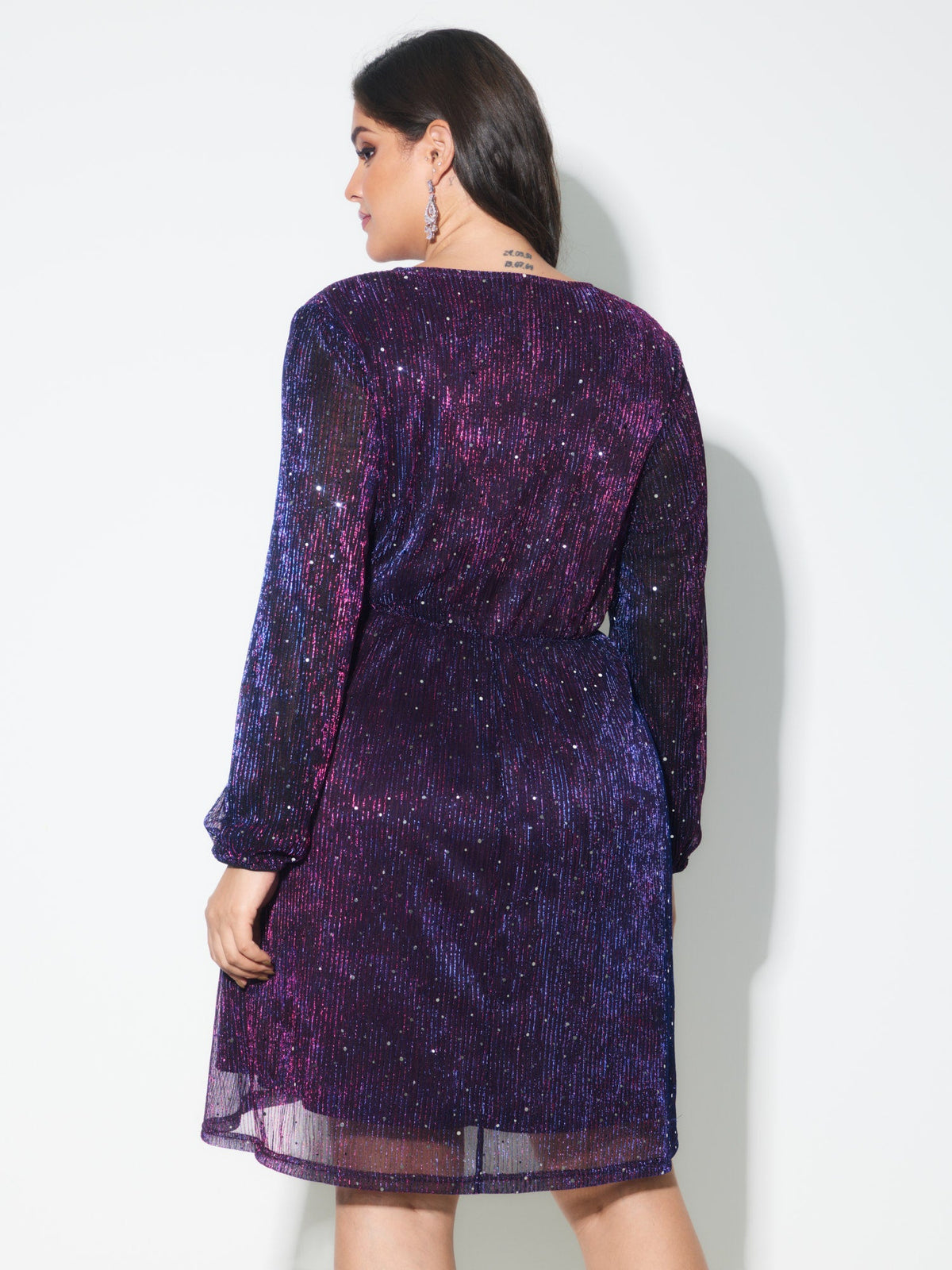 Shimmery Pleated-Waist Pockets Knee-Length Dress