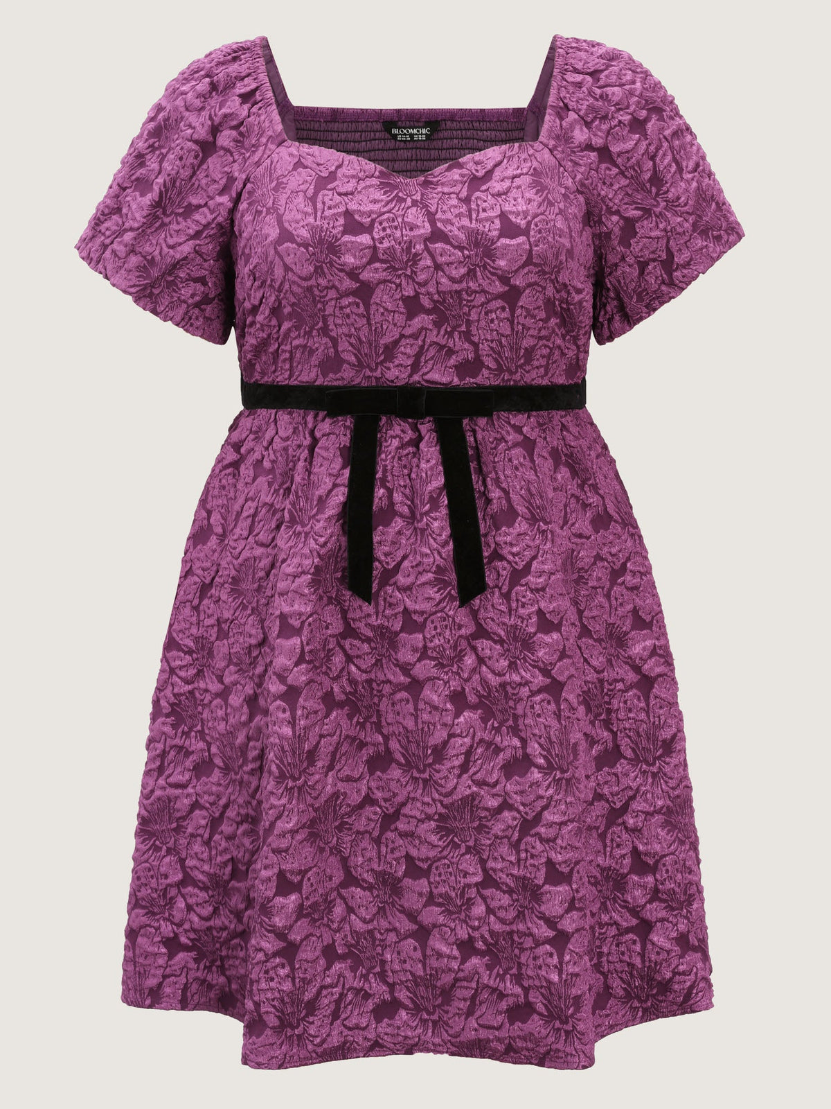 Jacquard Bow-Tie Shirred Mini Dress