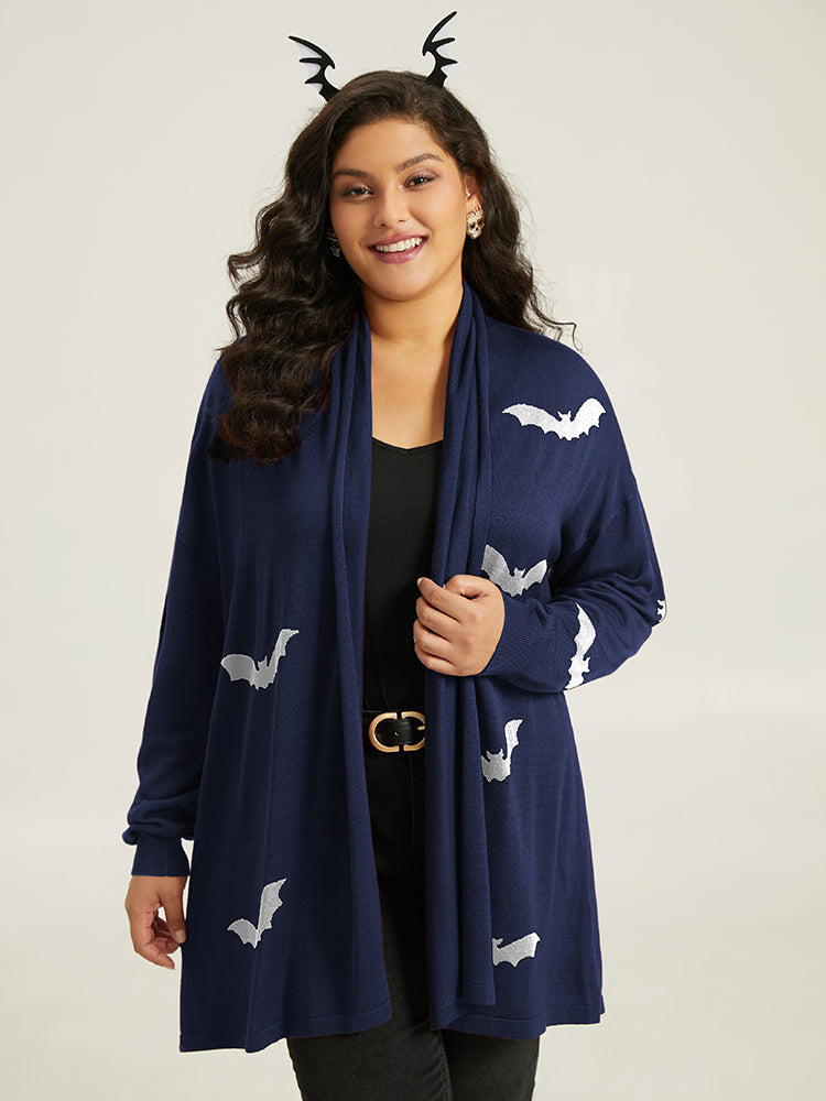 Supersoft Essentials Halloween Bat Pattern Lapel Collar Cardigan