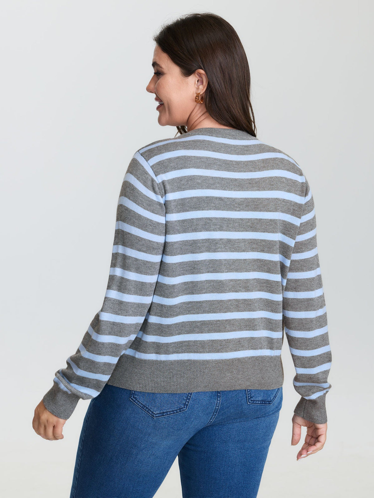 Striped Metallic Button Knit Cardigan