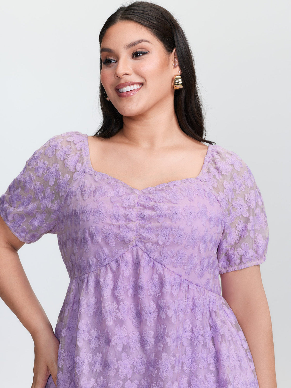 Cotton Embroidered Sweetheart Neckline Flared Blouse