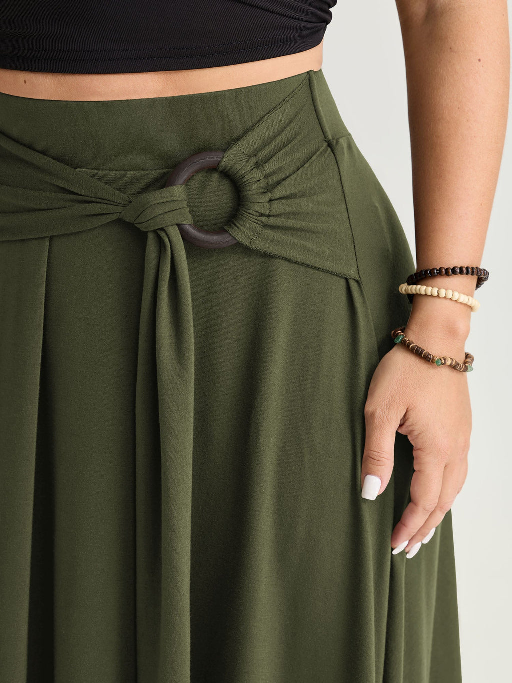 Supersoft Ring Detail Tie Asymmetrical Hem Midi Skirt