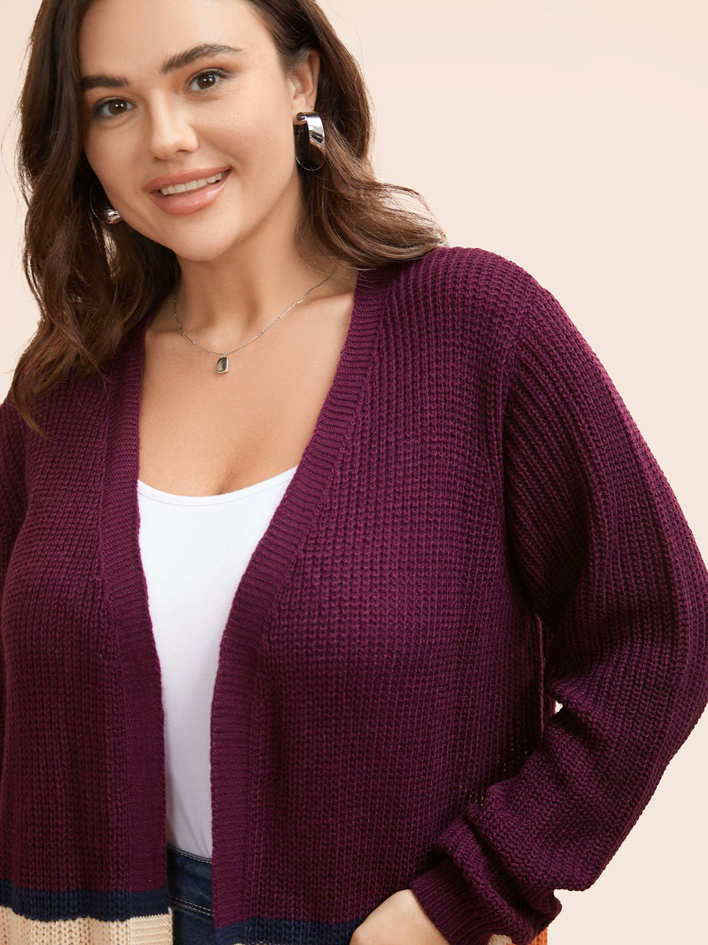 Colorblock Contrast Patched Pocket Open Front Cardigan